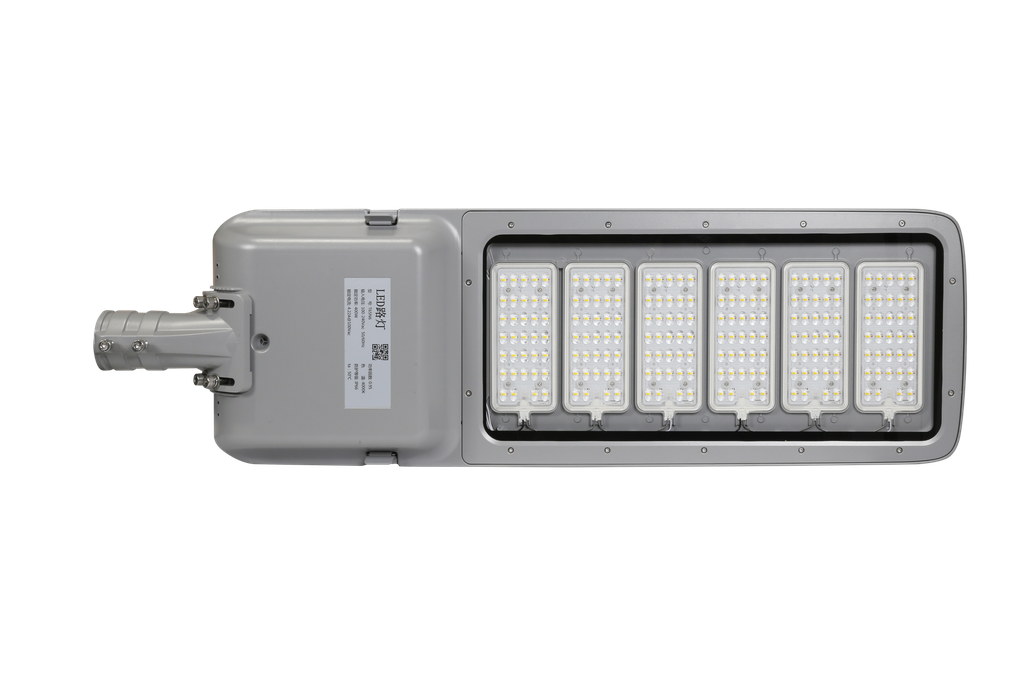 Lampara Street Light LED Modular T65-N6 con Cristal, Desconector Electrico y Base de 3 Pin, 300W, 5000K, 2886, 6x34pcs, Type III Medium, SANAN 5050, 100-277Vac, Dimmable de 0-10Vdc, Supresor de pico externo de 10KV, adaptador 40-50mm, IP68, Gris