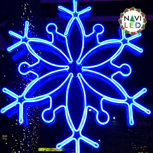 Adorno Navideño en Neon LED p/exterior tipo Copo de Nieve, 148W, Azul, 110Vac, Dimensiones: 90x90cm