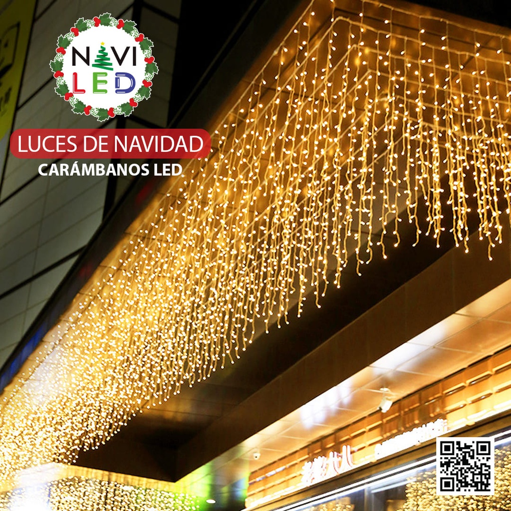 Lagrima / Carambano LED p/Exterior, 14W, 2700K, 110Vac, 240pcs de LED, 48 tiras, 5Mx0.7M, Con cable blanco, IP55