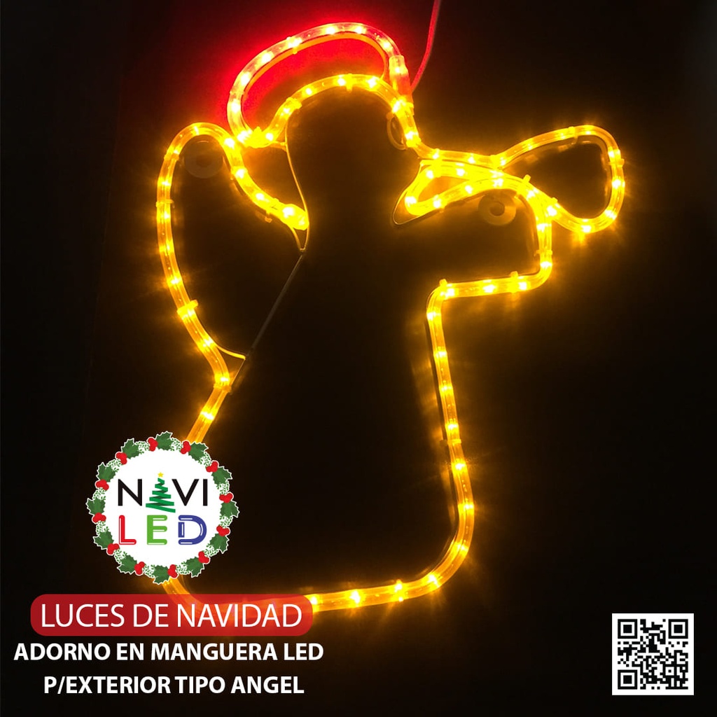 Adorno Navideño 2D en Manguera LED p/exterior tipo angel, Rojo + amarillo, 110Vac, Dimensiones: 45.5x38.5cm