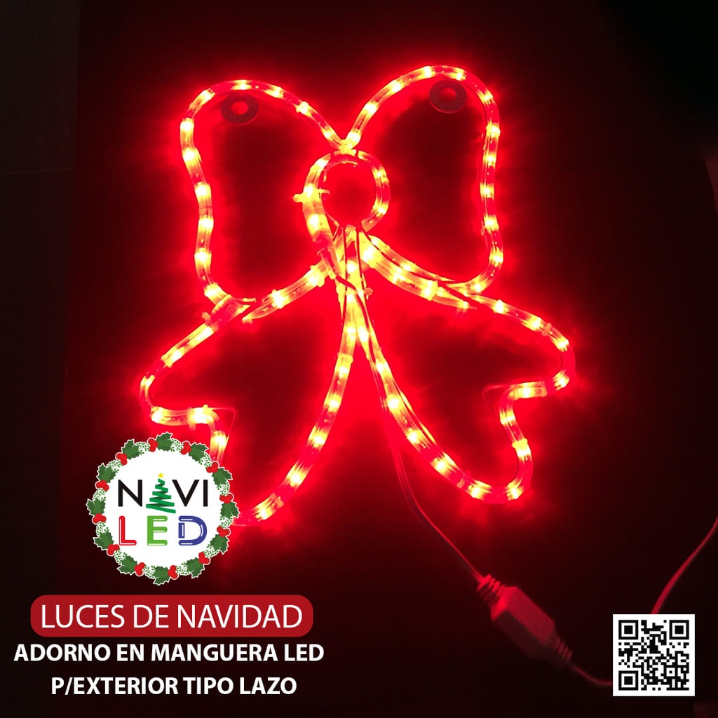 Adorno Navideño 2D en Manguera LED p/exterior tipo lazo, Rojo, 110Vac, Dimensiones: 35x31.5cm