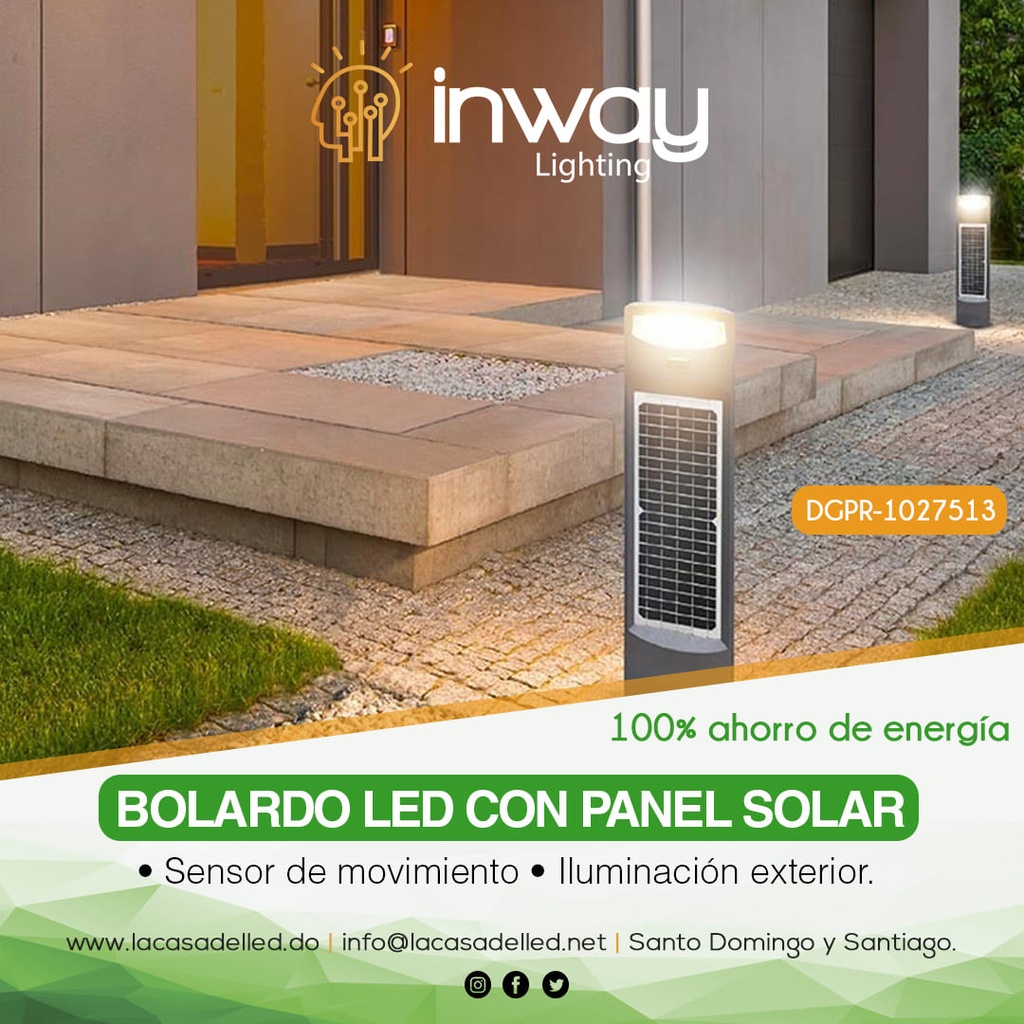 Bolardo LED de 20W con Panel Solar Integrado de 11Wp+9Wp y Sensor de Movimiento, NW 4000K, 120 Grados, Con Bateria de Litio de 38.4Wh, 6.4V, 6000mAh, IP65, Negro