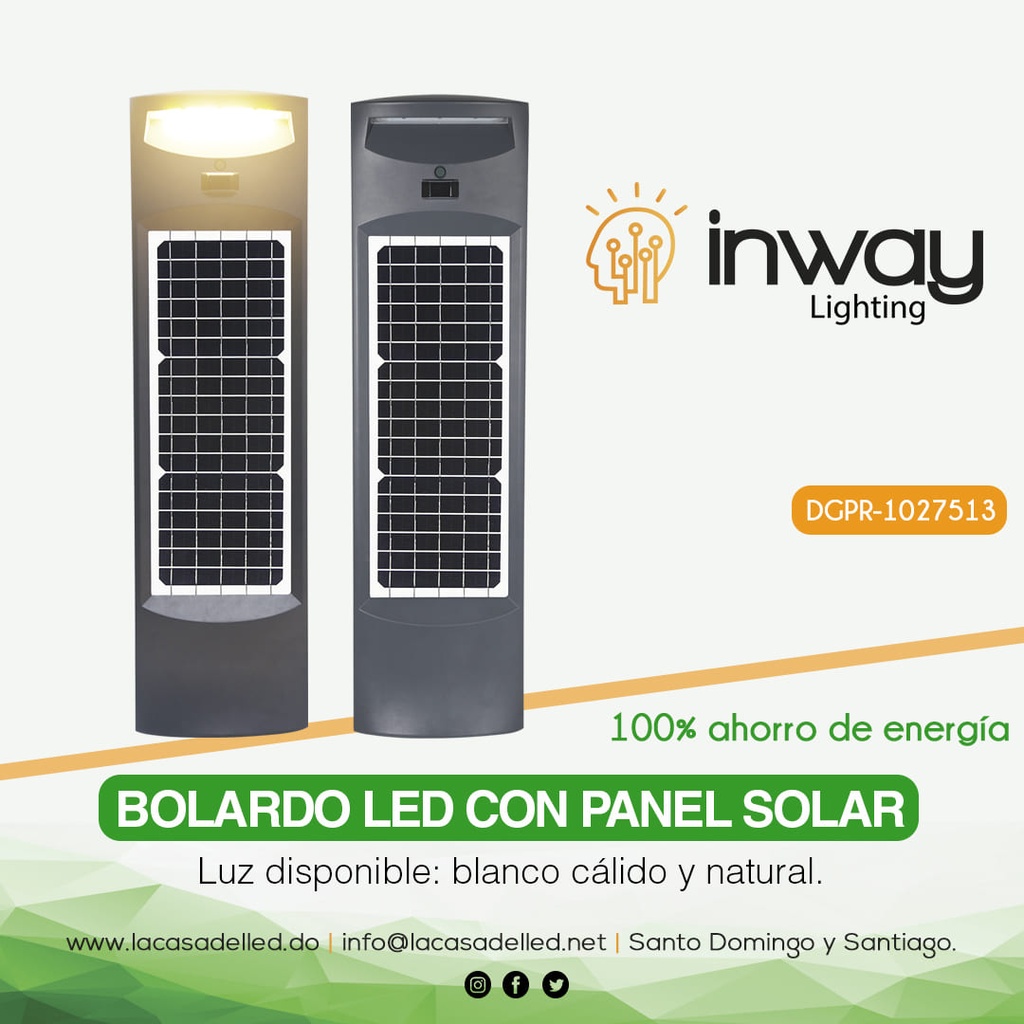 Bolardo LED de 20W con Panel Solar Integrado de 11Wp+9Wp y Sensor de Movimiento, NW 4000K, 120 Grados, Con Bateria de Litio de 38.4Wh, 6.4V, 6000mAh, IP65, Negro