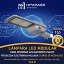 Lampara Street Light LED Modular T65-N2 con Cristal y Base de 3 Pin, 120W, WW 3000K, 2883, 2x18pcs, Type III Medium, SANAN 5050, 100-277Vac, Dimmable de 0-10Vdc, Supresor de pico externo de 10KV, adaptador 40-50mm, IP68, Gris