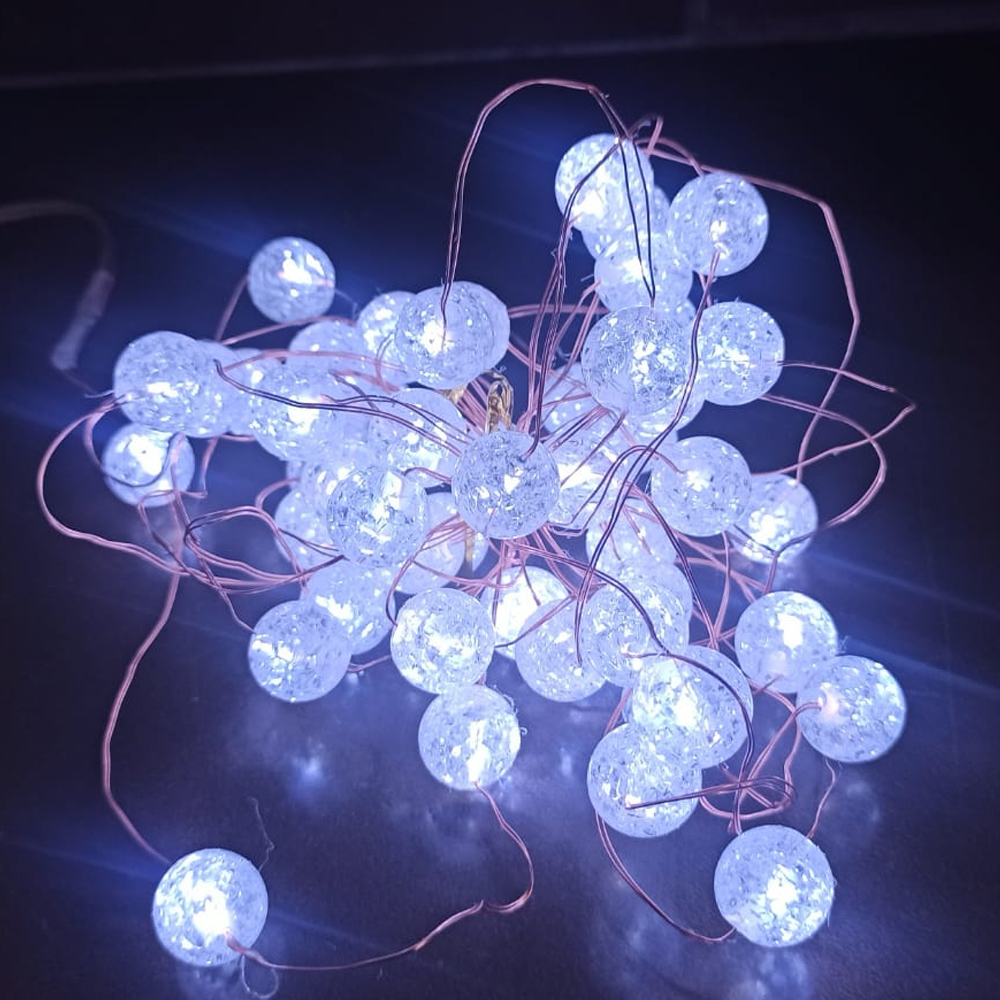 Decoracion de Luces LED tipo Ball p/Exterior, 0.75W, CW 6000K, 50LED/5Metros, 110Vac, IP65