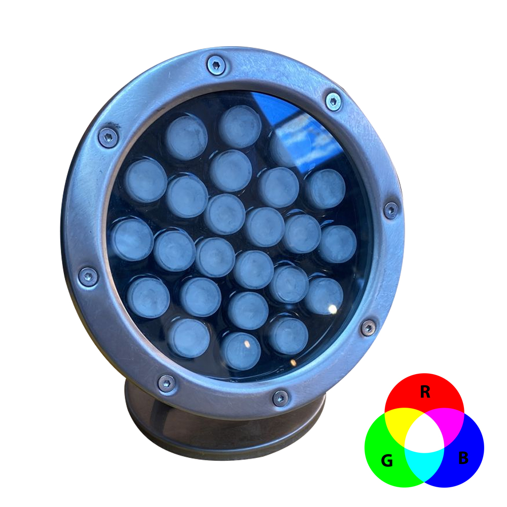 Lampara LED p/Fuente (DGU-002, IP68, 60 Grados, 24Vdc, 24W, RGB)