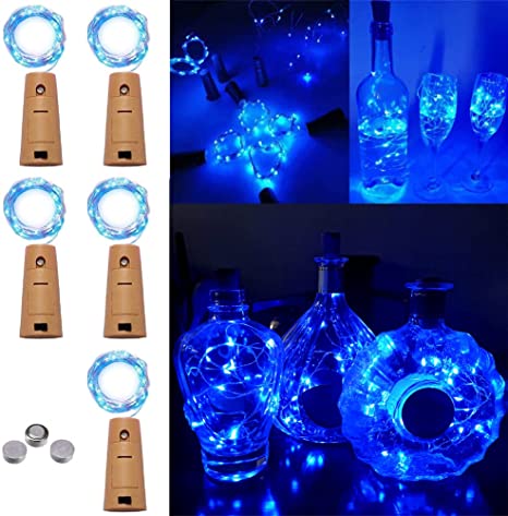 Tira de Luces LED de Cobre con Corcho con Bateria, 0.3W, Azul, 20LED/2Metros