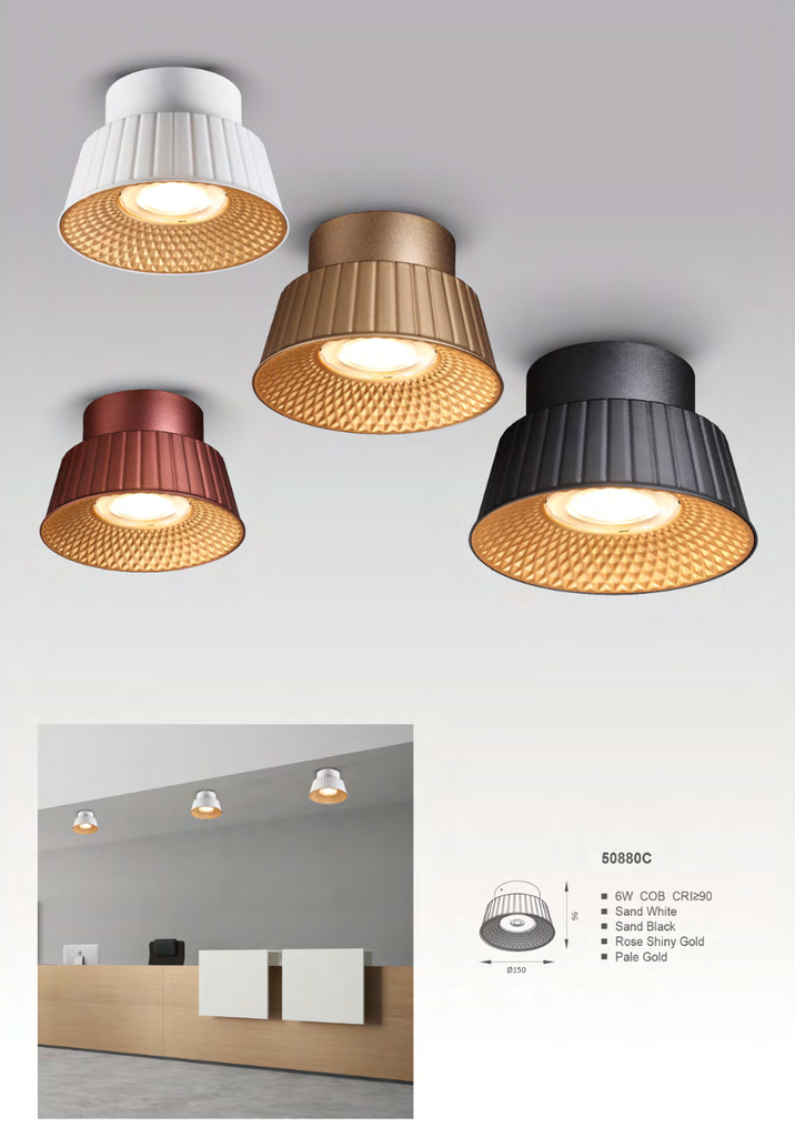 Lámpara LED Decorativa de Superficie, DG50880C, 6W, NW 4000K, 85-265Vac, Dimensiones: Φ150x96mm, IP20, Rose Gold