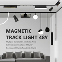 Lámpara Lineal Magnética LED tipo Flood Light p/Riel de 20mm de ancho, 20W, 23.62&quot;(600mm), CW 6000K, 48Vdc, Instalación: Empotrar o Superficie, 120 Grados, Negra