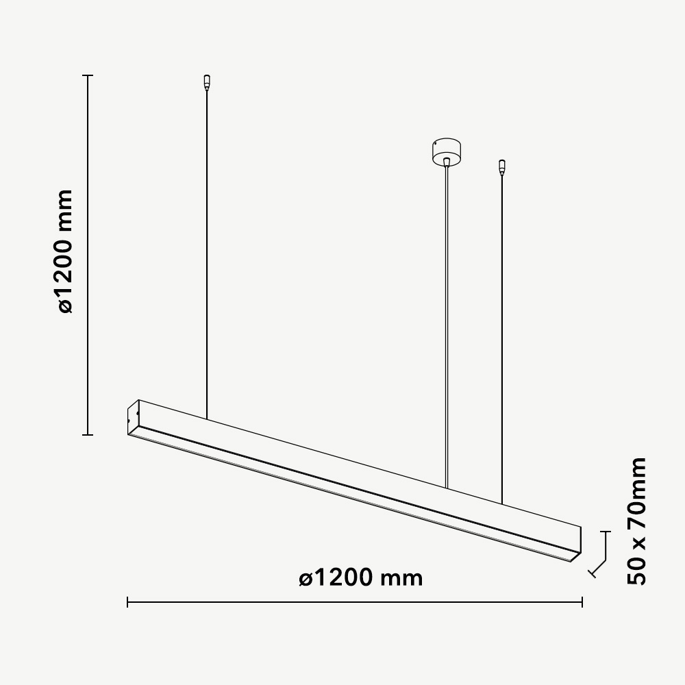 Lámpara Lineal Light para Colgar LED, 40W, 47.24&quot;(120cm), CW 6000K, Frost, 100-240Vac, 120 Grados, Negra
