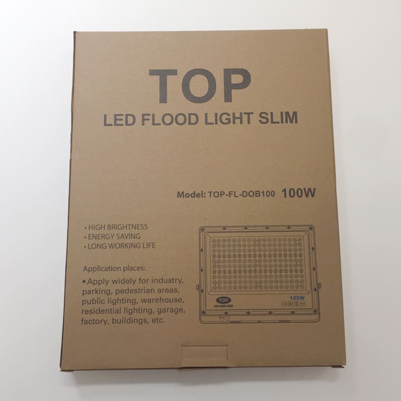 Lámpara Flood Light SMD TOP, 100W, CW 6000K, 100-265Vac, IP65, 120 Grados, Negra, Dimensiones: 248x329x25mm