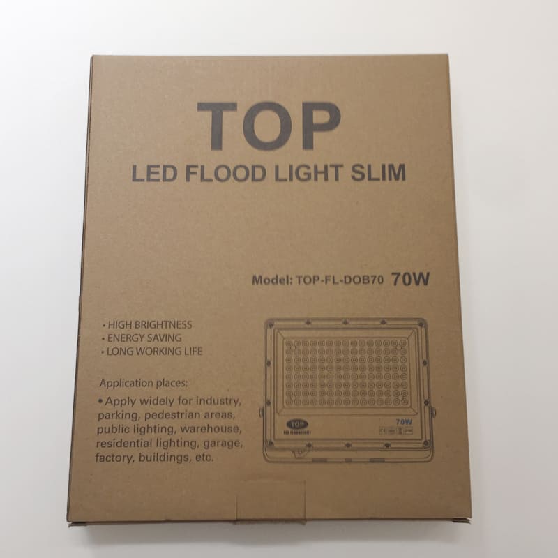 Lámpara Flood Light SMD TOP, 70W, CW 6000K, 100-265Vac, IP65, 120 Grados, Negra, Dimensiones: 210x270x25mm