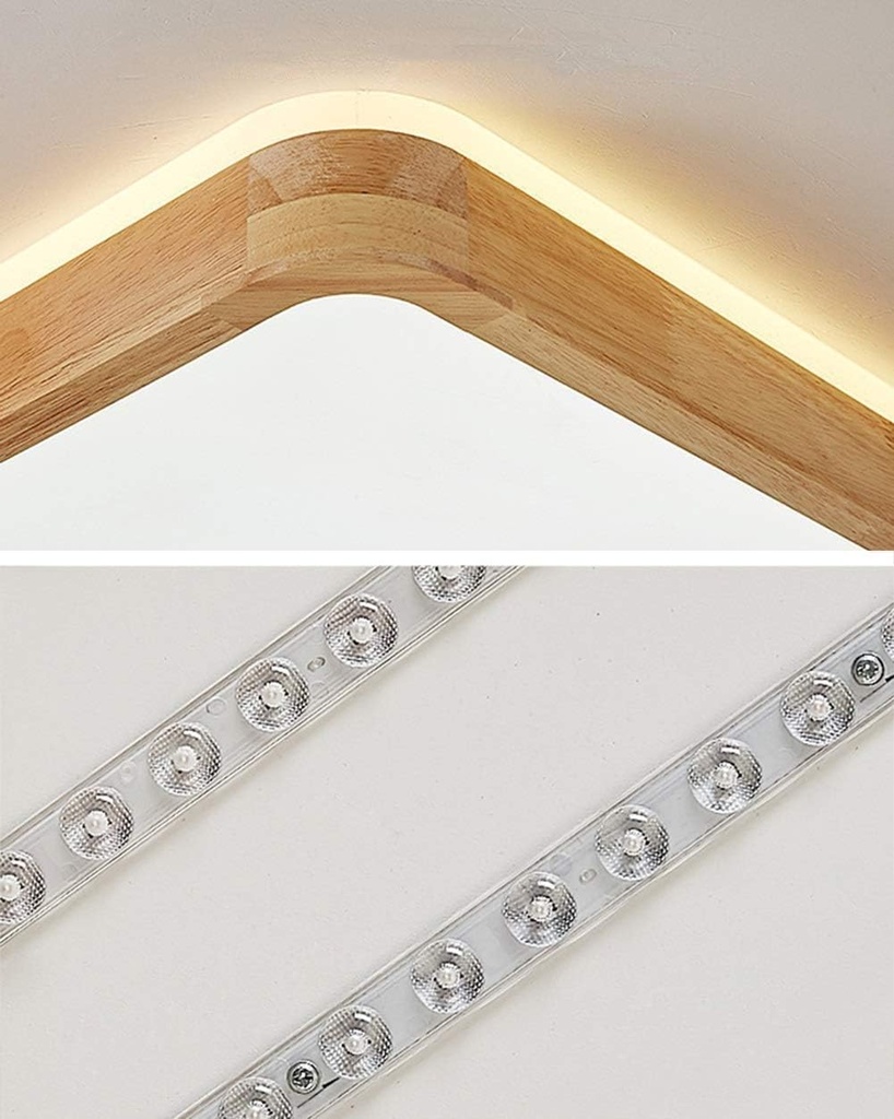 Lámpara LED Decorativa de Superficie, 40W, Multiple CCT WW 3000K / NW 4000K / CW 6500K, 100-277Vac, Dimmable, IP20, Material: Madera, Dimensiones: 400x600mm
