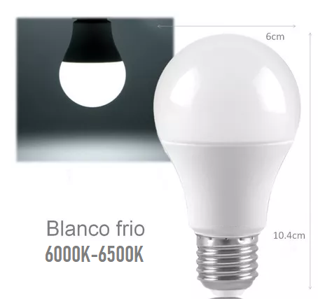 Bombilla LED, Tipo Bulbo Nano, 12W, CW 6000K, 100-240Vac, E27, Frost, IP20, 180 Grados