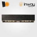 Lámpara Solar LED de Pared (Aplique) de 6W con Panel Solar Integrado de 2.8W, 5.5V y Sensor de Movimiento, SMD2835 x 35pcs, WW 3000K, 140x70 Grados, Con Batería de Litio de 11.1Wh, 3.7V, 3000mAh, IP65, Dimensiones: 230x97x42.7mm, Negro, 133Lm/W