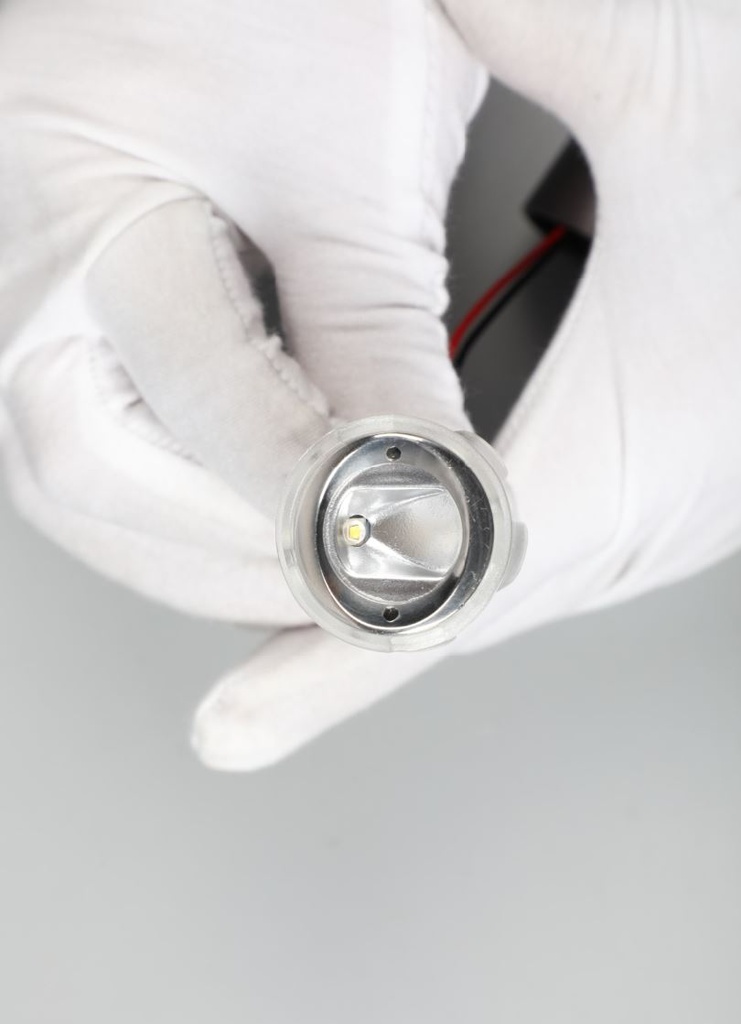 Lampara LED p/Empotrar en Superficie Circular, 1.5W, CW 6000K, 12-24Vdc, IP67, 30x60 Grados, Dimensiones: Ø28.5x28mm, Material: Aluminio