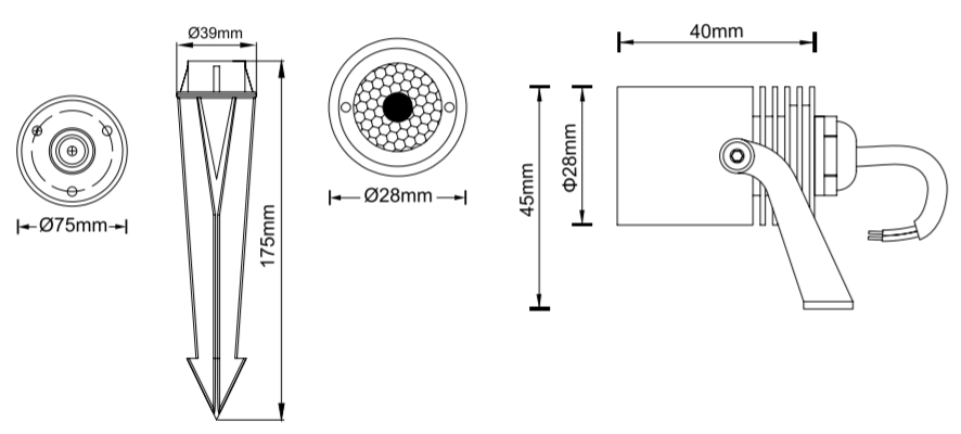 Reflector COB LED, DG-1004, 3W, CW 6000K, 12-24Vdc, IP67, 30 Grados, Diametro: 28mm, Gris Oscuro, Material: Aluminio