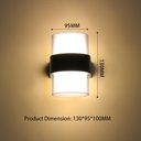 Lampara LED de Pared (Aplique), DGW-211, 10W, 2x5W, WW 3000K, 85-265Vac, IP65, Negro, 360 Grados, Dimensiones: 100x100x135mm, Material: Aluminio