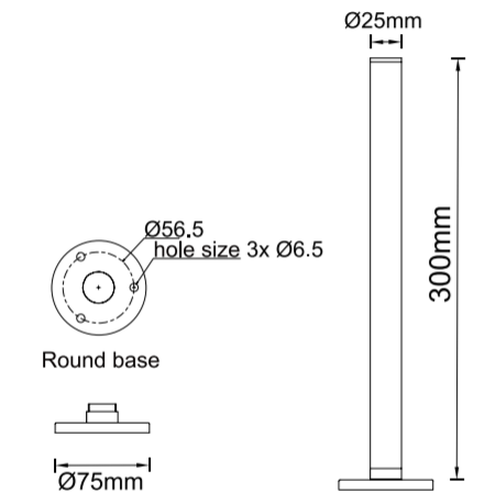 Poste tipo extension p/base circular, 300mm, Material: Aluminio, Gris Oscuro, Incluye: Base circular de Φ75mm