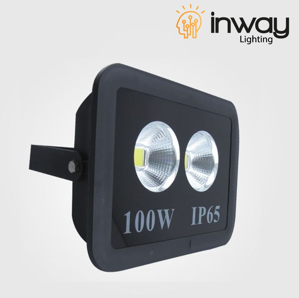 Lámpara Flood Light COB LED, 100W, 2x50W, CW 6000K, 100-260Vac, IP65, 60 Grados, Negro