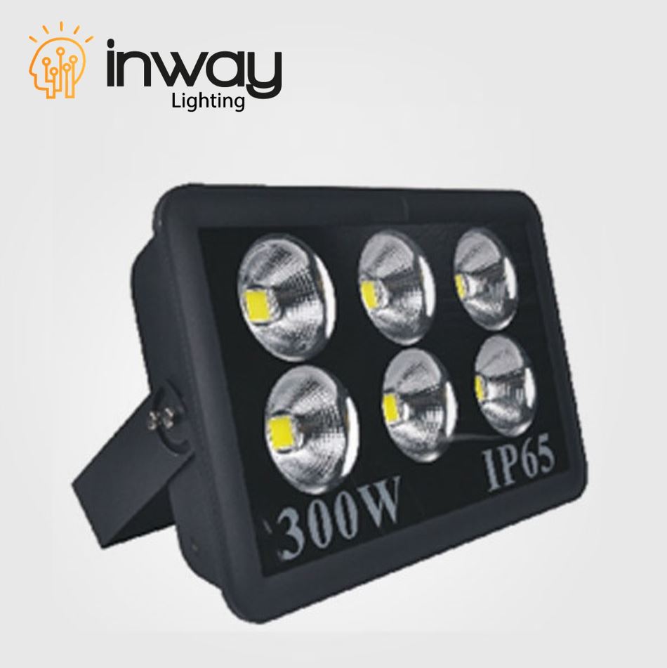 Lámpara Flood Light COB LED, 300W, 6x50W, CW 6000K, 100-260Vac, IP65, 60 Grados, Negro