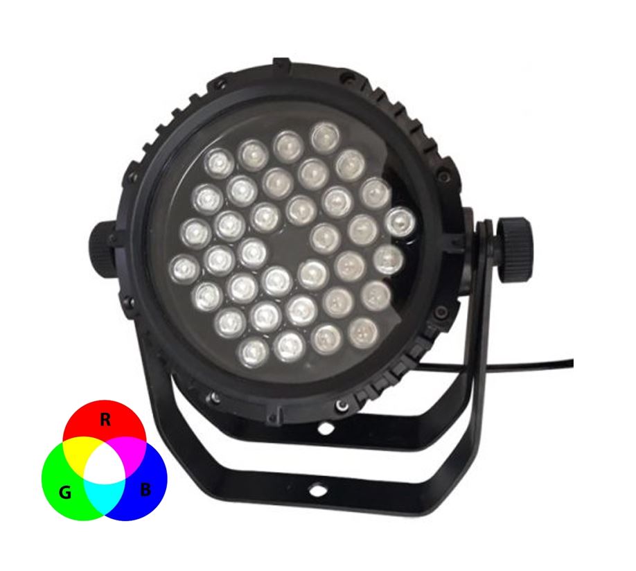 Lámpara Wall Washer LED, Par 64, 54W, RGB, 24Vdc, con DMX, SMD, 30 Grados, IP65, Negra