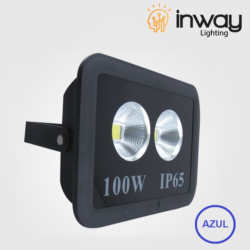 Lámpara Flood Light COB LED, 100W, 2x50W, Azul, 100-260Vac, IP65, 60 Grados, Negro