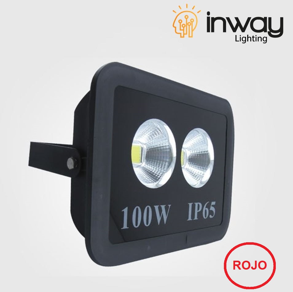 Lámpara Flood Light COB LED, 100W, 2x50W, Rojo, 100-260Vac, IP65, 60 Grados, Negro