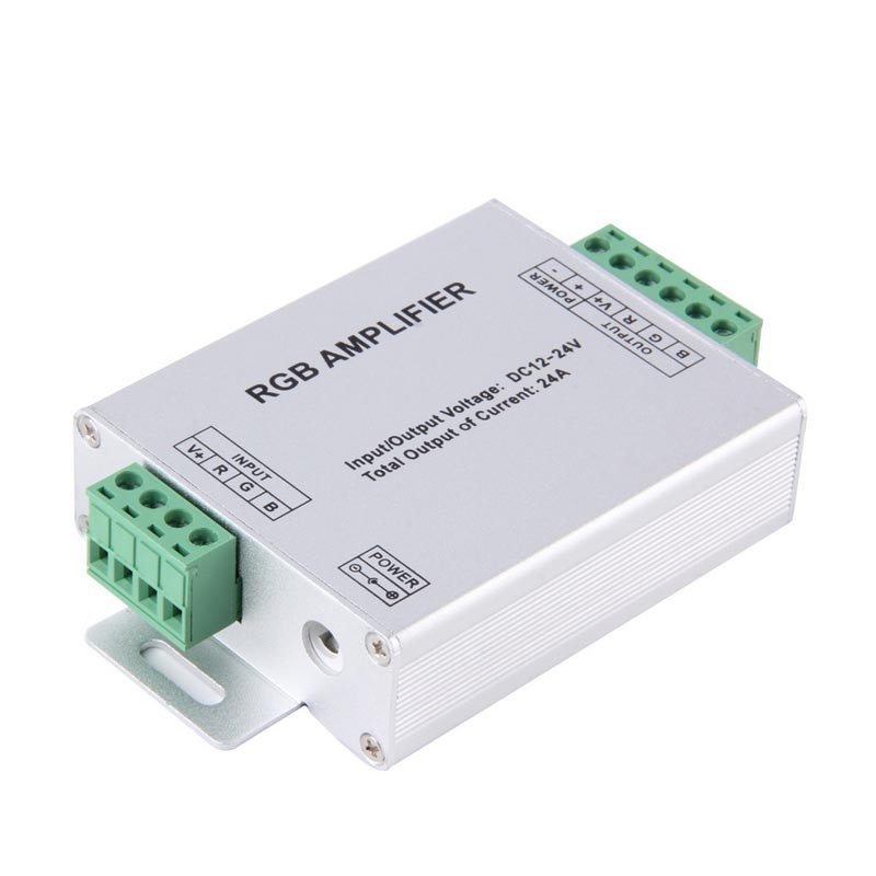 Amplificador de Señal para Cintas LED, RGB, 144W, 12-24Vdc, 12A, 5050 30Led/Mts - 60Led/Mts, Gris, Con Memoria, Control no incluye baterías