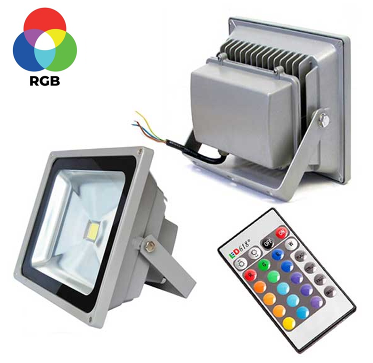 Lámpara Flood Light COB LED (CH), 30W, RGB, 85-265Vac, IP65, 120 Grados, Con Control
