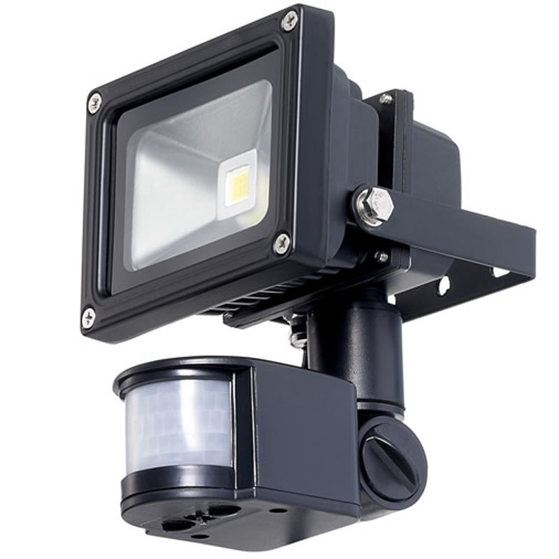 Lámpara Flood Light COB LED, 10W, CW 6000K, 85-265Vac, Con sensor de movimiento, IP65, 120 Grados