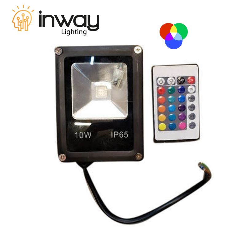 Lámpara Flood Light COB Slim, 10W, RGB, 85-265Vac, IP65, 120 Grados, Negra con Memoria Interna, Con Control