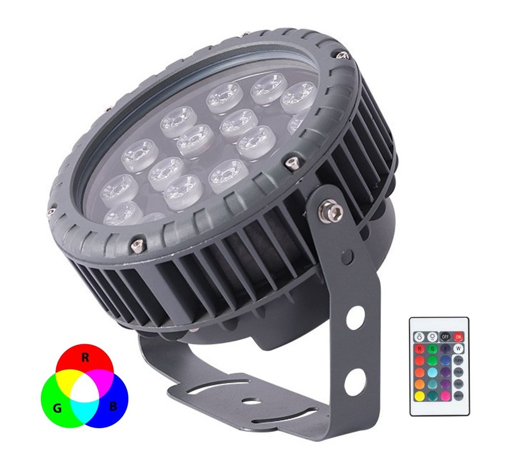 Lámpara Wall Washer LED, DGF-026, 12W, RGB, 85-265Vac, SMD, IP65, Gris, 60 Grados, Con Control Remoto