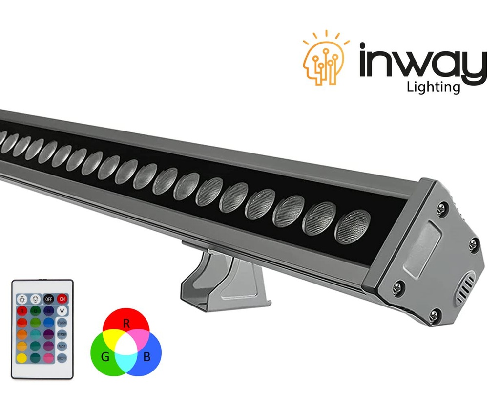 Wall Washer LED, 100W, RGB, 85-265Vac, con control, IP65, 30 Grados, Dimensiones: 1000x90x95mm