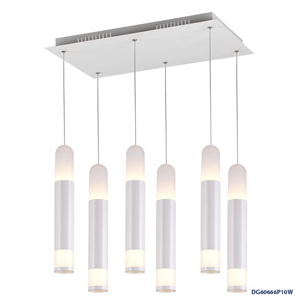 Lámpara LED Decorativa Colgante, DG60666P, 60W, 6x10W, CW 6000K, 85-265Vac, Dimensiones: 490x300x1200mm, IP20