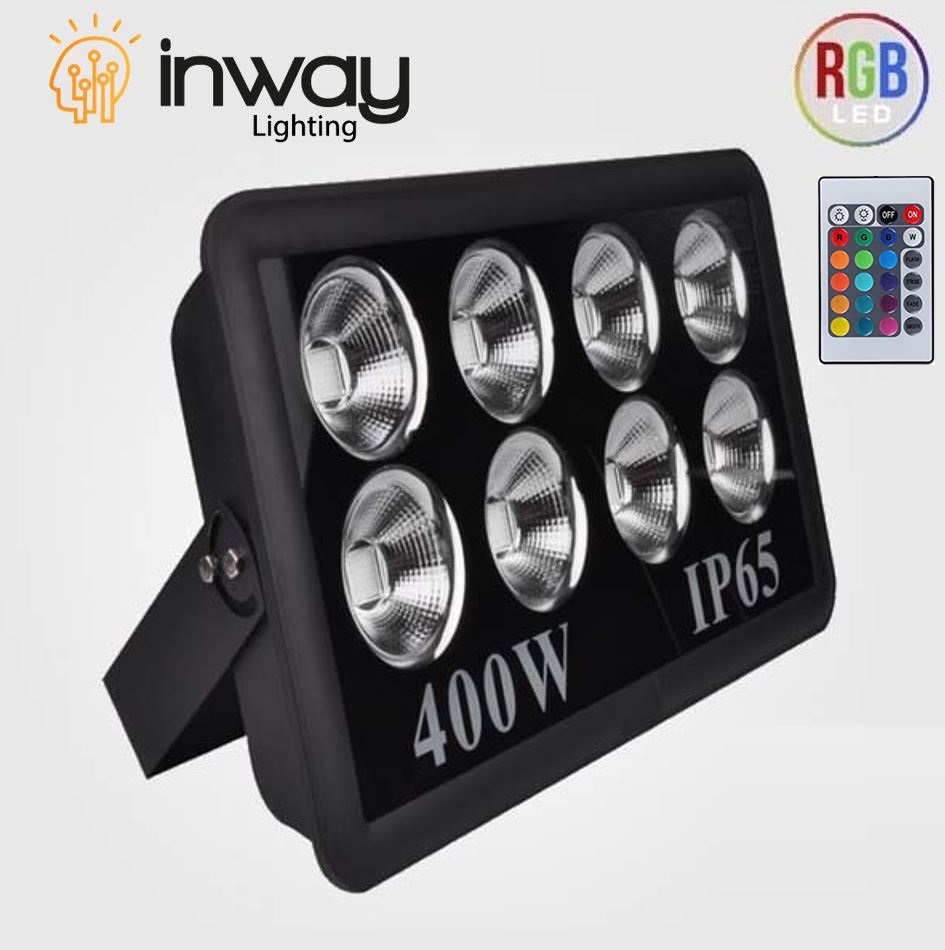 Lámpara Flood Light COB LED, 400W, 8x50W, RGB, 100-260Vac, IP65, 60 Grados, Con Memoria Interna, Con Control, Negro
