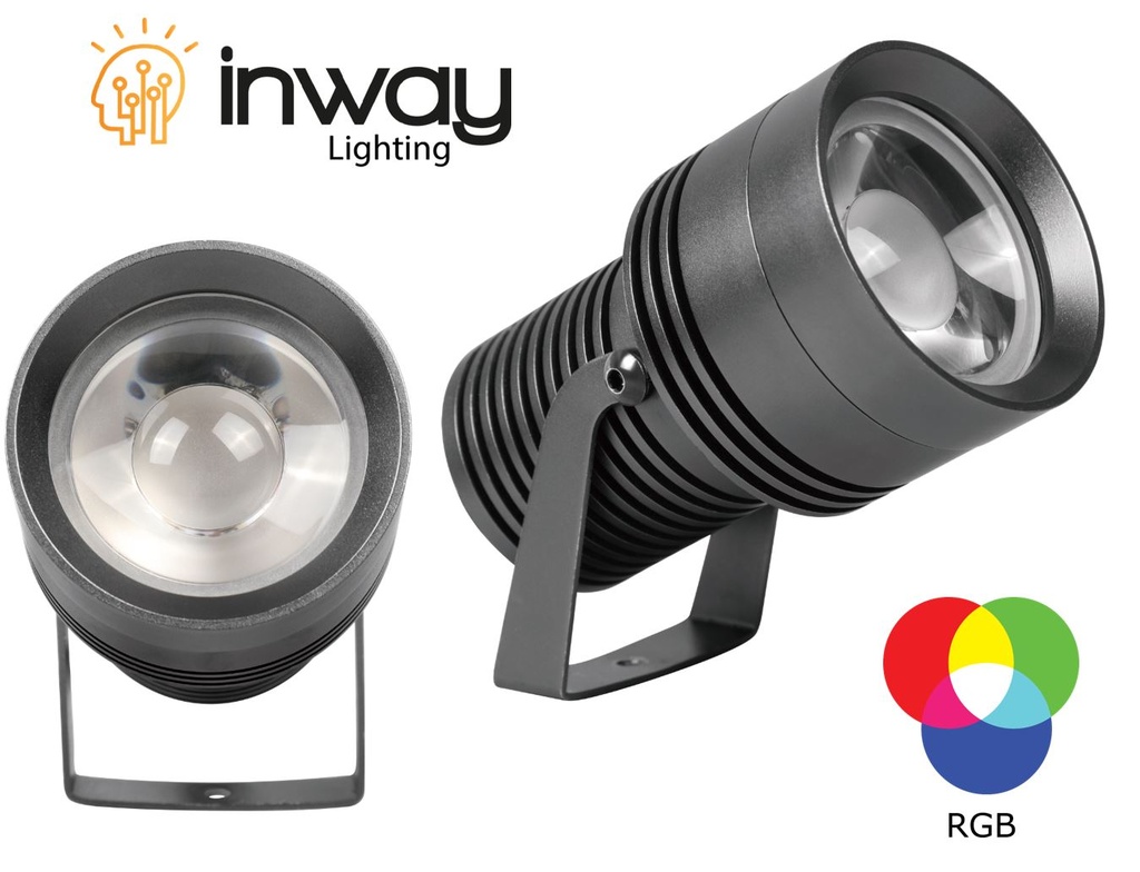 Reflector Circular LED, DG-1012, 12W, RGBW, 12Vdc, IP67, 30 Grados, Diámetro: 61mm, Gris Oscuro, Material: Aluminio, No incluye controlador