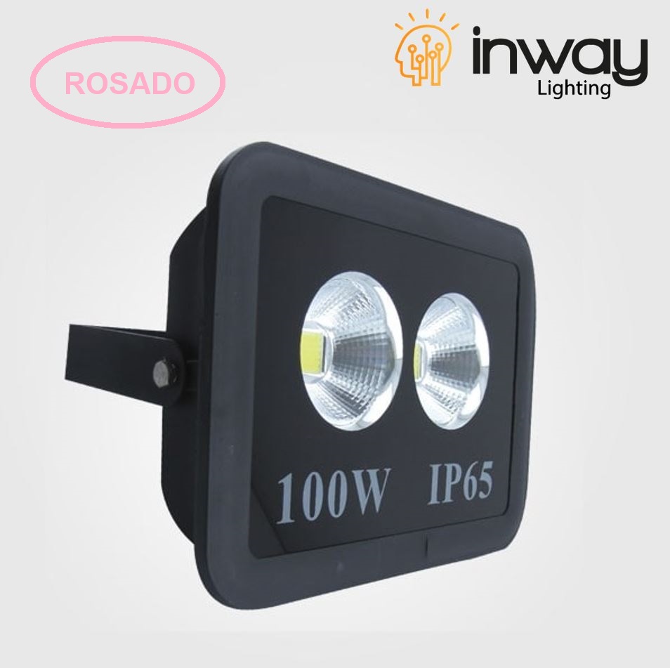 Lámpara Flood Light COB LED, 100W, 2x50W, Rosado, 100-260Vac, IP65, 60 Grados, Negro