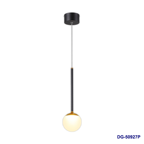 Lámpara LED Decorativa Colgante, DG50927P, 7W, NW 4000K, 85-265Vac, Dimensioes: 99x99x1500mm, IP20, Negra con dorado