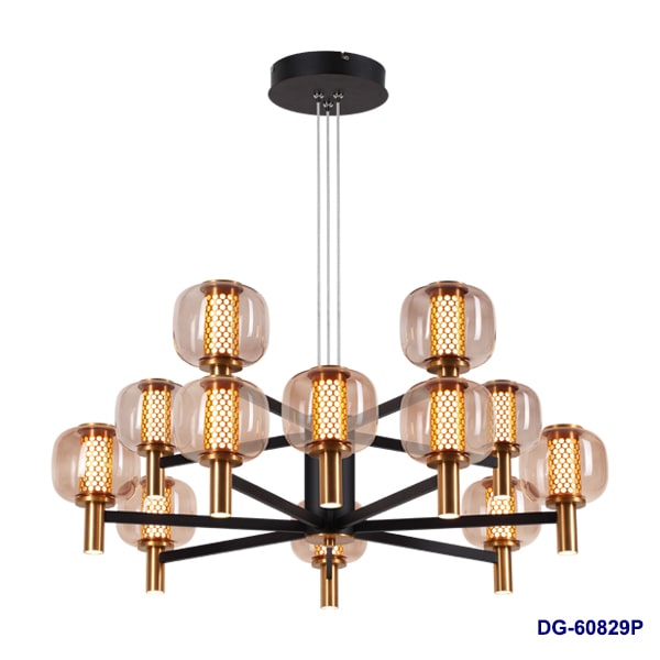 Lámpara LED Decorativa Colgante, DG60829P, 100W, NW 4000K, 85-265Vac, Dimensiones: 900x900x1500mm, IP20, Negra con dorado