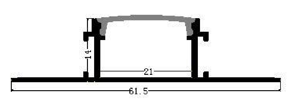 Perfil de Aluminio p/Cinta LED con PCB de 21mm, DG-E6214, Medidas: 61.5x21x2000mm, p/Empotrar, incluye: difusor opal con nivel de transparencia de un 65% y 2 tapas terminales, Plateado