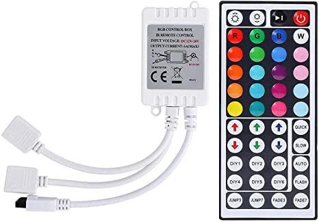 Controlador para Cintas LED con Infrarrojo, RGB, 144W, 12Vdc/12A, 24Vdc/6A, 5050-60Led/Mts, 5050-2835, 30Led/Mts-60Led/Mts con Memoria Interna y 2 Salidas