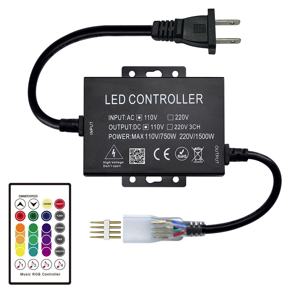 Controlador con Control remoto para Manguera LED para 35 mts, SMD5050, 1000W, RGB, 110-220Vac, Con Bluetooth, 60Led/Mts - 30Led/Mts, IP20