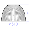 Reflector Acrílico de 90 Grados p/Lámpara LED tipo UFO QG de 150W, Hueco superior: Ф220mm, Hueco inferior: Ф310mm