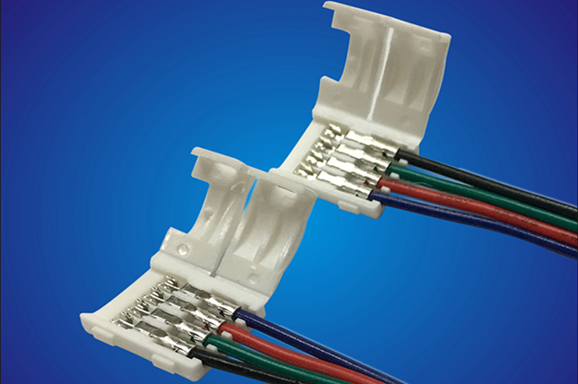 Conector p/Cinta LED RGB, SMD5050, para ancho (PCB) de 10mm, IP50, Incluye: Cable de un lado de 150mm