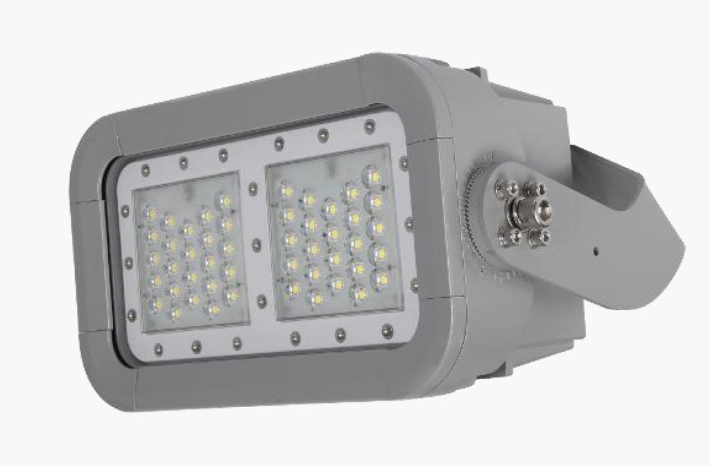 Lámpara Flood Light LED Modular FL18C-2, 120W, 5000K, M25A, 2318 (2x24pcs), 40x15 Grados, 100-240Vac, Dimmable de 0-10Vdc, Con Supresor de pico interno de 10KV, IP68, Gris