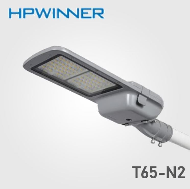 Lámpara Street Light LED Modular T65-N2 con Cristal y Base de 3 Pin, 100W, 5700K, 2883, 2x34pcs, Type III Medium, SANAN 5050, 100-277Vac, Dimmable de 0-10Vdc, Supresor de pico externo de 20KA, adaptador 40-50mm, IP68, Gris