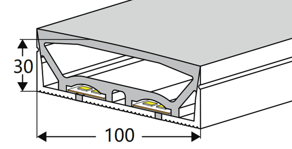 Tubo de Neón de 5mts, DG-10030 para Cinta LED de ancho (PCB) 20mmx2, Dimensiones: 100x30x5000mm, Material: Silicona, IP65