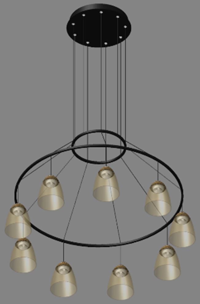 Lámpara LED Decorativa Colgante, DG50368P, 72W, NW 4000K, 85-265Vac, Dimensiones: 1000x1000x1500mm, IP20, Negro con dorado