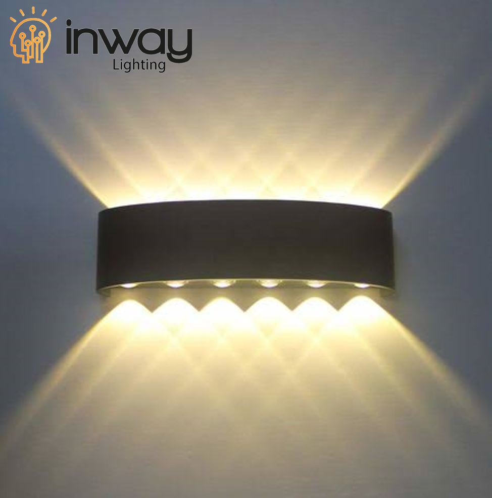 Lámpara LED de Pared (Aplique), DGW-052, 12W, 12x1W, WW 3000K, 85-265Vac, IP65, Negro, 76 Grados, Dimensiones: 320x80x40mm, Material: Aluminio